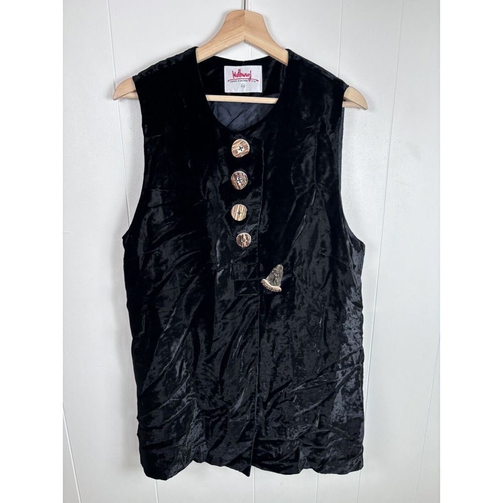 Mothwurf Austrian Couture Black Crushed Velvet Plush‎ Tunic Vest Buttons 44 /XL